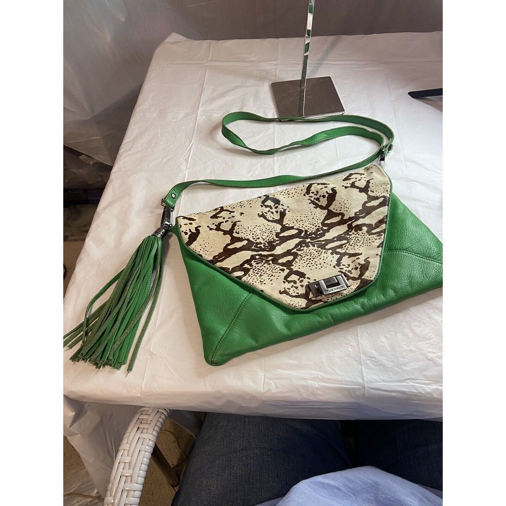 Tylie Malibu Bright Lime Green With Animal Desig Envelope Style Purse WIth Strap